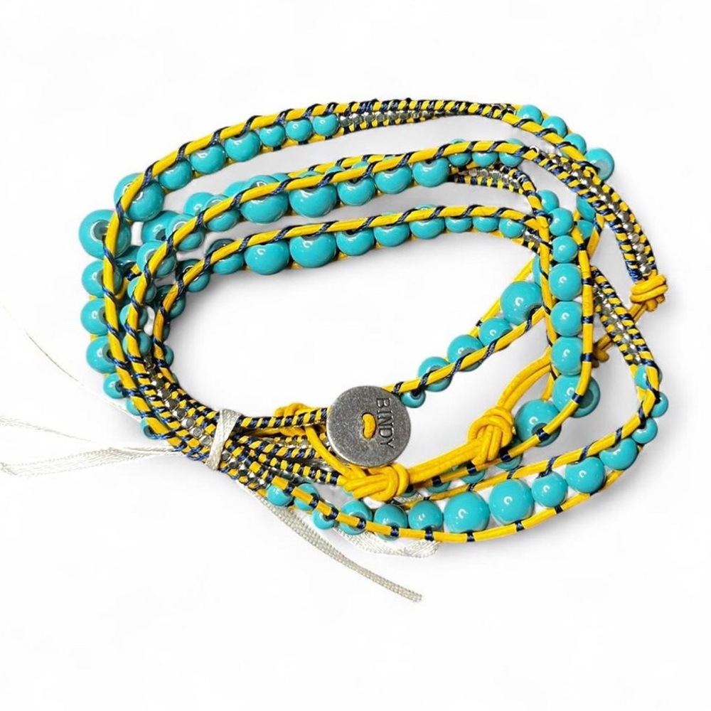 Turquoise and Yellow Beaded Wrap Bracelet